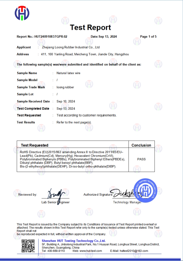 HUT240910837G Zhejiang Long橡 - RoHS 2.0 (10 Items) Report - English