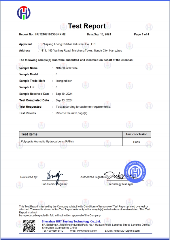 HUT240910836G Zhejiang Long橡 - PAHs Report - English